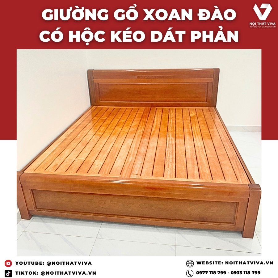 Giao Lắp Mẫu Giường Gỗ Xoan Đào Có Ngăn Kéo Và Dát Phản Chắc Chắn