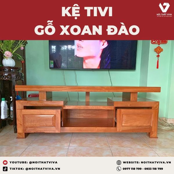 Giao Lắp Mẫu Kệ Tivi Đẹp Bằng Gỗ Xoan Đào Tự Nhiên Sang Trọng