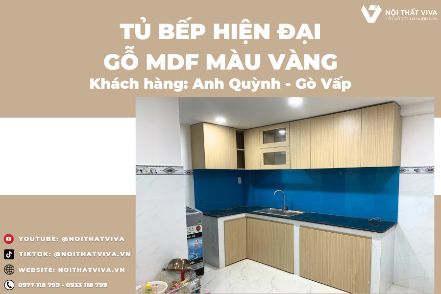 Giao Lắp Mẫu Tủ Bếp Đẹp Hiện Đại Màu Vàng Chị Quỳnh - Gò Vấp