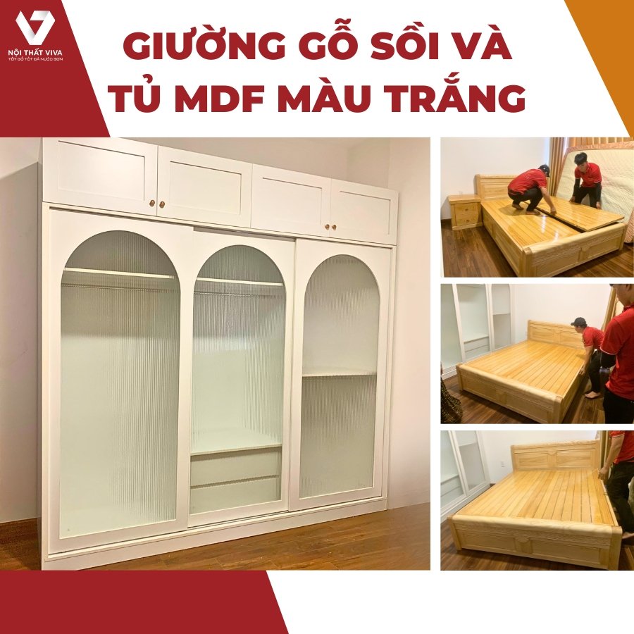 Giao Lắp Nội Thất Phòng Ngủ Rẻ Đẹp - Tủ Áo Gỗ Mdf Và Giường Ngủ Gỗ Sồi