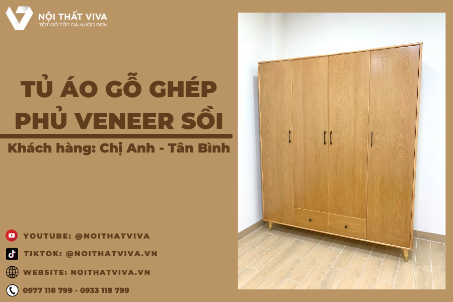 Giao Lắp Tủ Áo Gỗ Ghép Phủ Veneer Sồi Chị Huỳnh Anh - Tân Bình