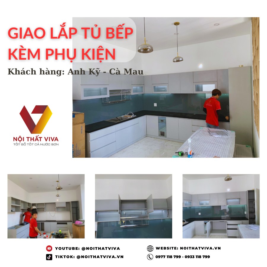 Giao Lắp Tủ Bếp Gỗ Công Nghiệp Hiện Đại Full Phụ Kiện Anh Kỷ - Cà Mau