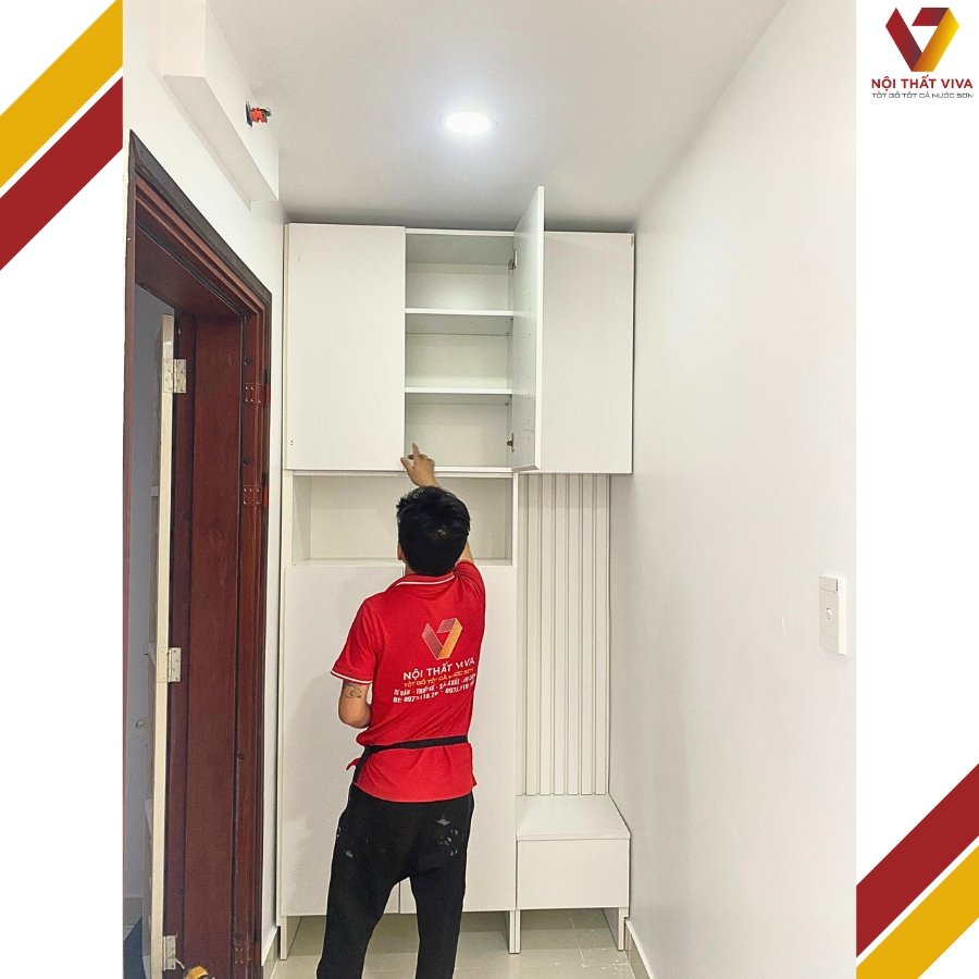 Giao Lắp Tủ Giày Dép Gỗ Công Nghiệp MDF Phủ Melamine Màu Trắng 