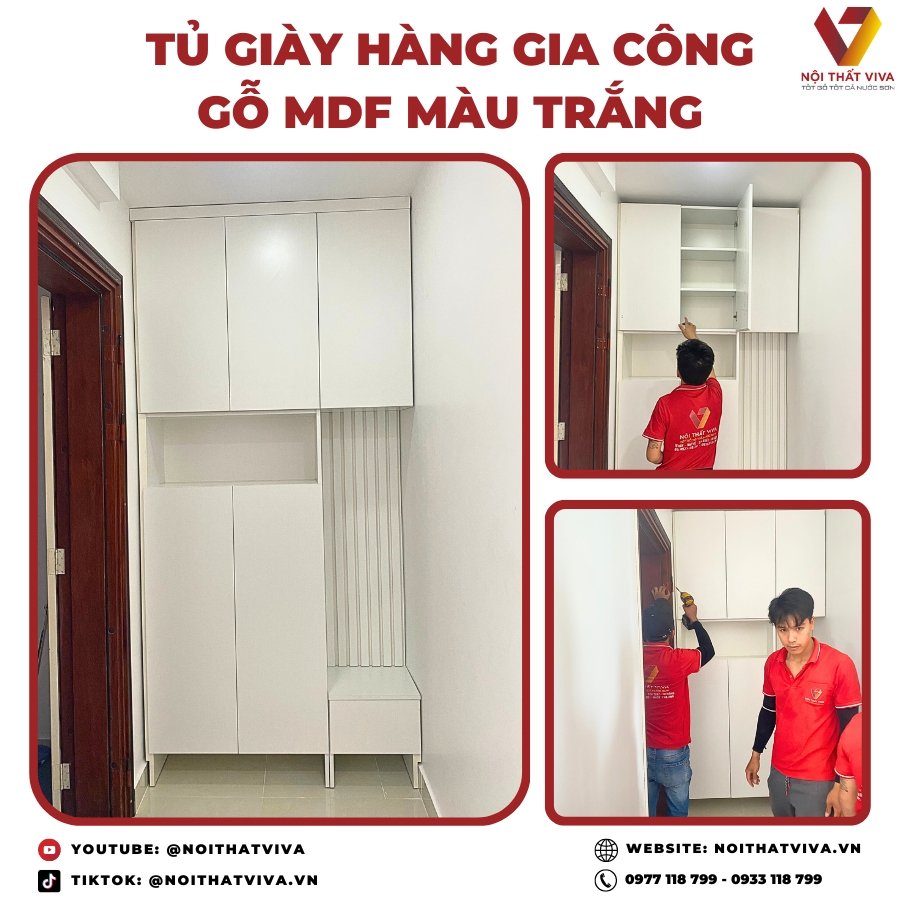 Giao Lắp Tủ Giày Dép Gỗ Công Nghiệp MDF Phủ Melamine Màu Trắng 