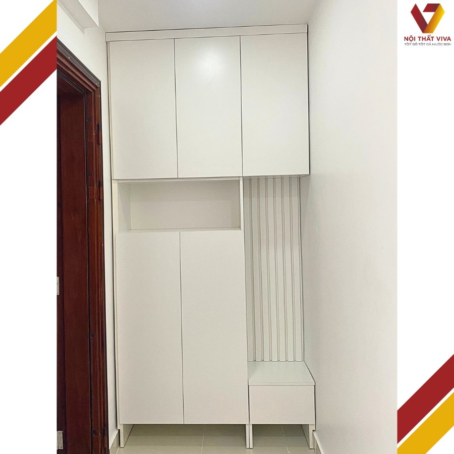 Giao Lắp Tủ Giày Dép Gỗ Công Nghiệp MDF Phủ Melamine Màu Trắng 