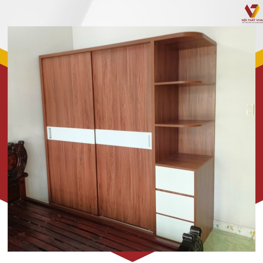 Giao Lắp Tủ Gỗ MDF Cửa Lùa Và Bàn Phấn Màu Nâu Óc Chó Hiện Đại