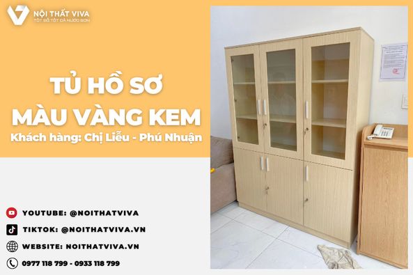 Giao Lắp Tủ Hồ Sơ Văn Phòng Bằng Gỗ Màu Kem Chị Liễu - Phú Nhuận 