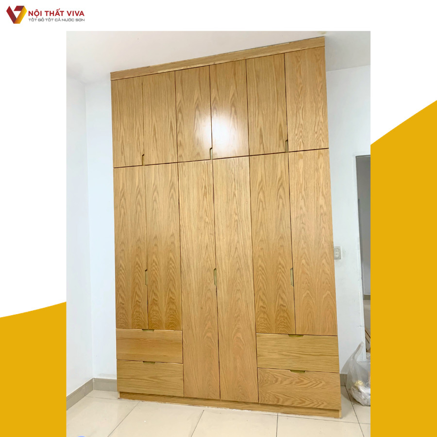 Giao Lắp Tủ Quần Áo Gỗ Cao Su Ghép Phủ Veneer Sồi Chị Như - Thủ Đức