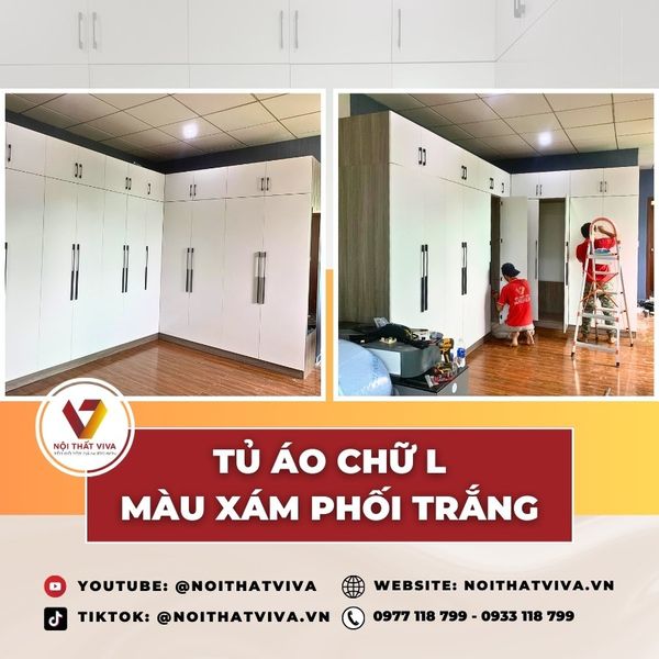 Giao Lắp Tủ Quần Áo Kiểu Hiện Đại Màu Trắng Thiết Kế Chữ L Siêu Lớn