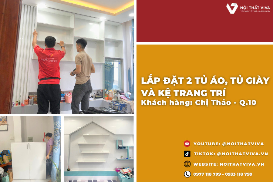 Giao Lắp Tủ Quần Áo Màu Trắng Hiện Đại Và Kệ Trang Trí chị Thảo - Quận 10