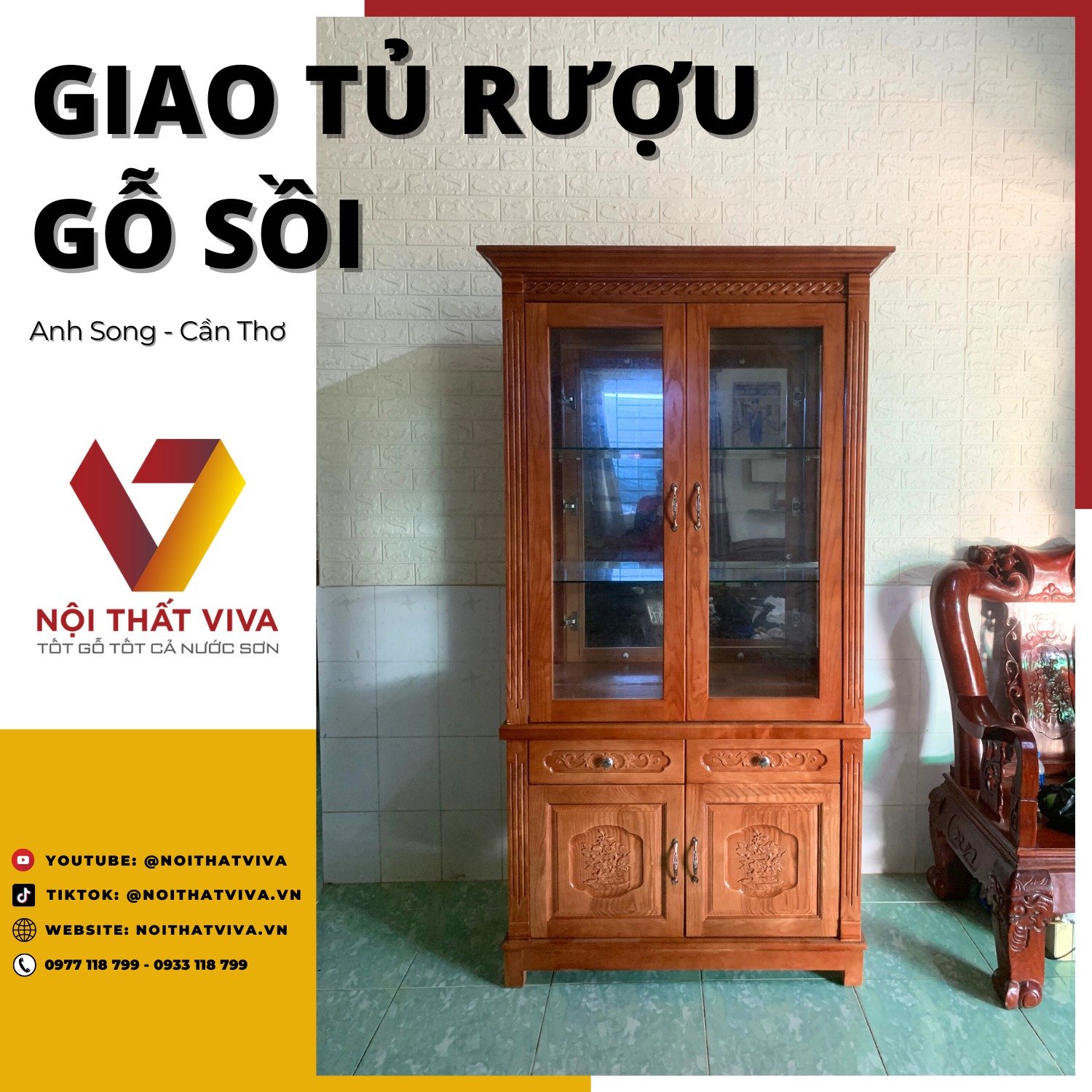  Giao Lắp Tủ Rượu Đẹp Bằng Gỗ Sồi Sơn Màu Xoan Đào Sang Trọng