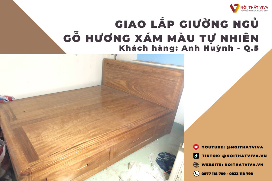 Giường gỗ Hương Xám 1m6 - Chất lượng cao, giá hợp lý | Nội thất Viva