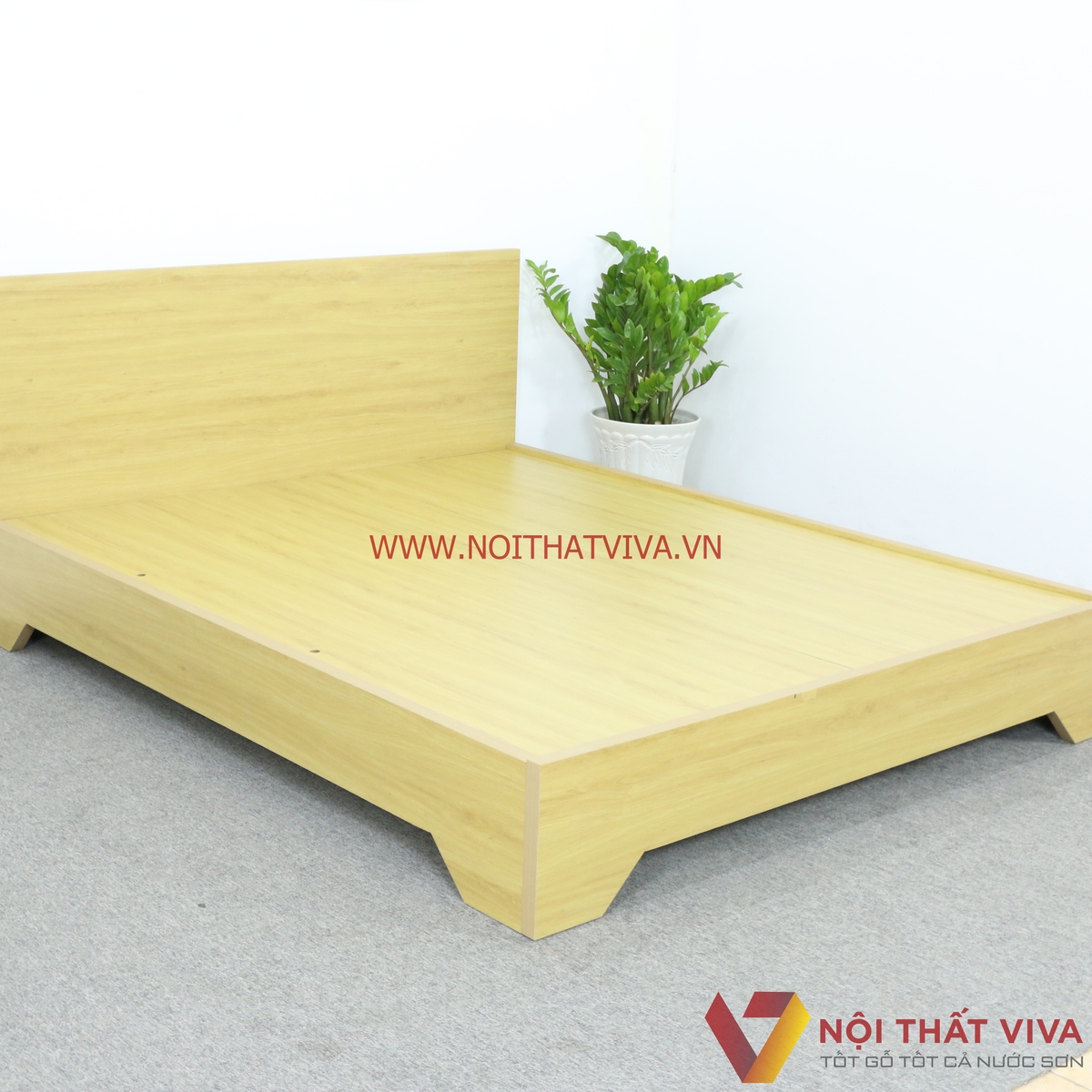 Mẫu Giường Ngủ Gỗ MDF Melamine Chân Cao Màu Vàng