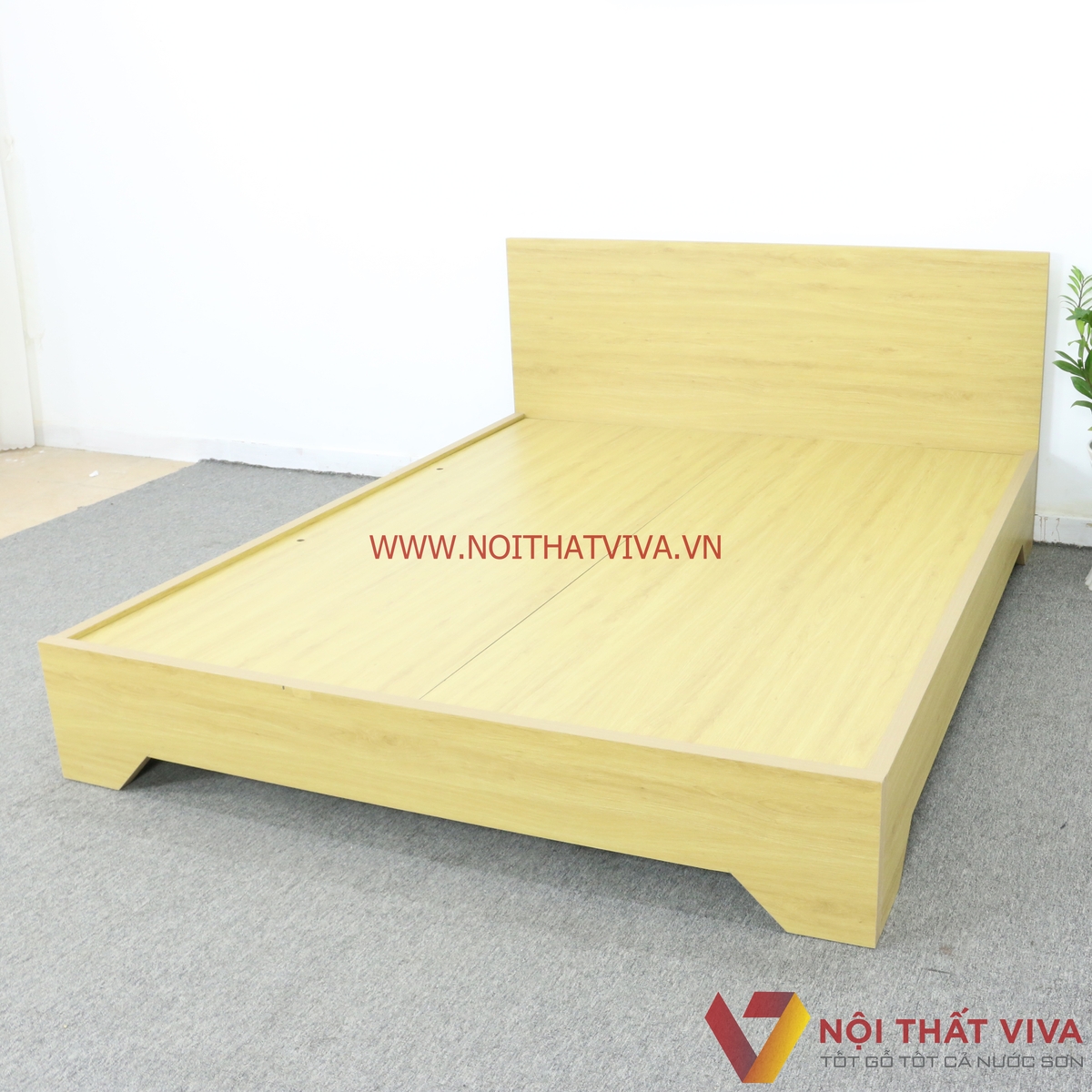 Mẫu Giường Ngủ Gỗ MDF Melamine Chân Cao Màu Vàng