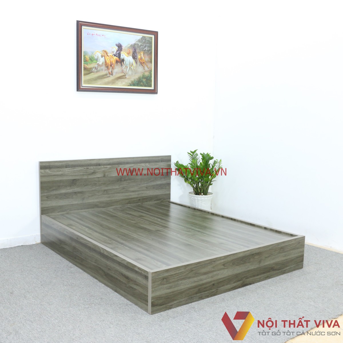 Giường Ngủ Gỗ Đẹp MDF Melamine Màu Xanh Rêu Cá Tính Sang Trọng