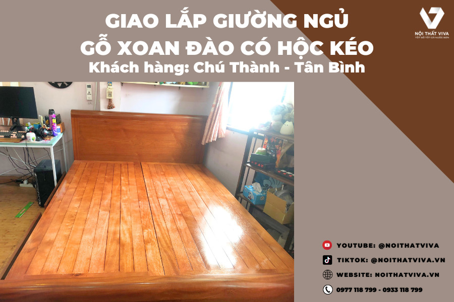 Giường Ngủ Gỗ Xoan Đào Có Ngăn Kéo - Thiết Kế Hiện Đại và Sang Trọng