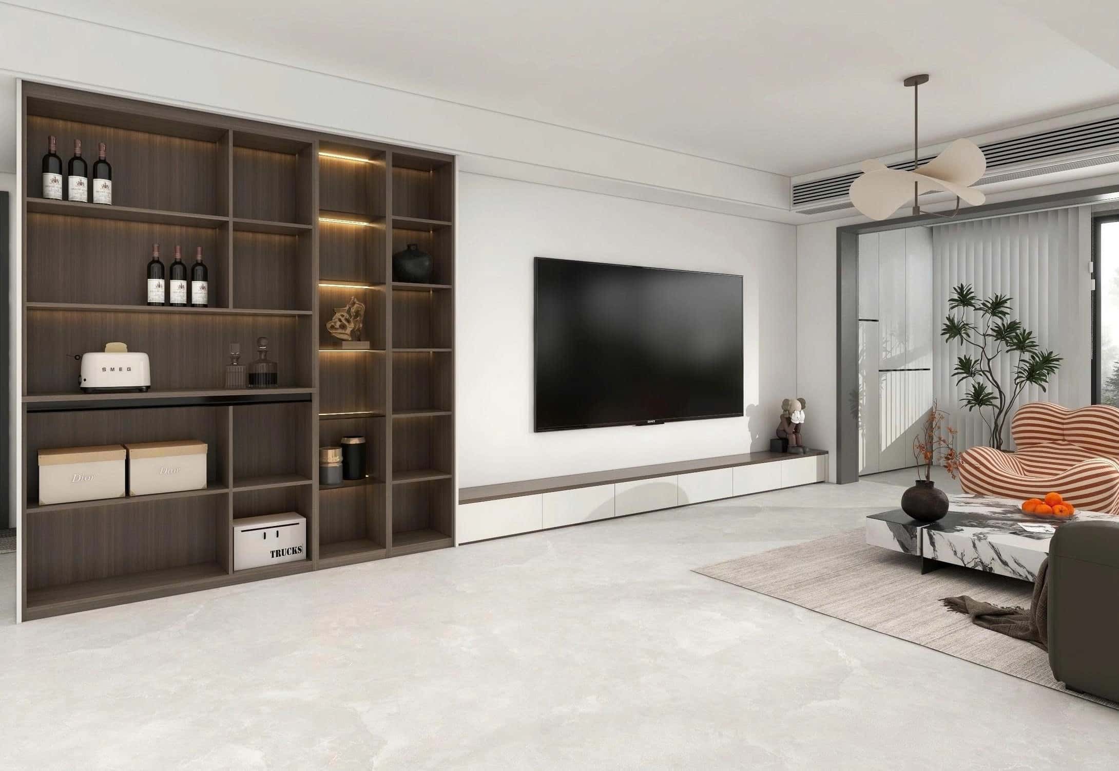 Gợi ý 25+ mẫu kệ tivi liền tủ rượu đẹp, tối ưu không gian phòng khách