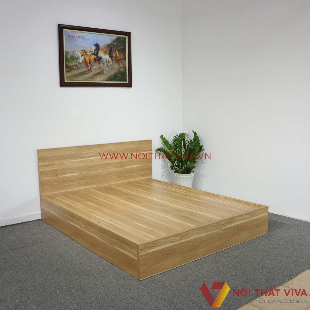 Giường Ngủ Gỗ MDF Melamine Màu Vàng Vân Gỗ