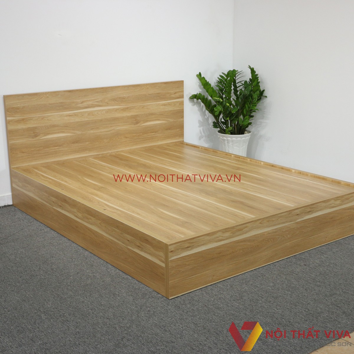 Giường Ngủ Gỗ MDF Melamine Màu Vàng Vân Gỗ