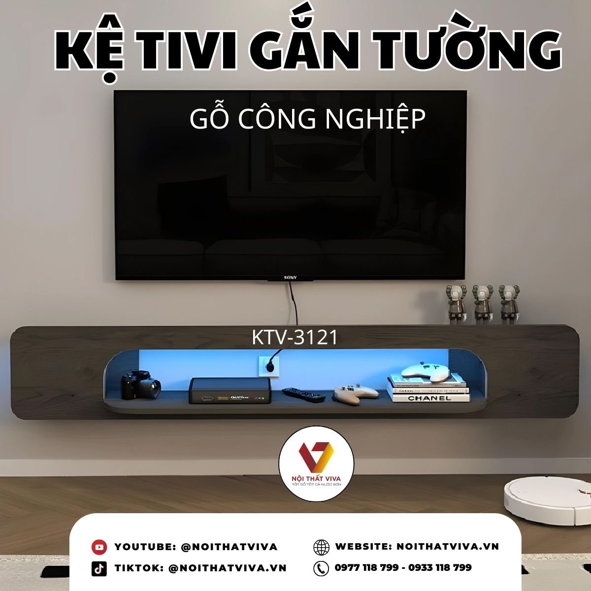 Kệ Tivi Gắn Tường Gỗ Công Nghiệp Giá Rẻ Hợp Lý