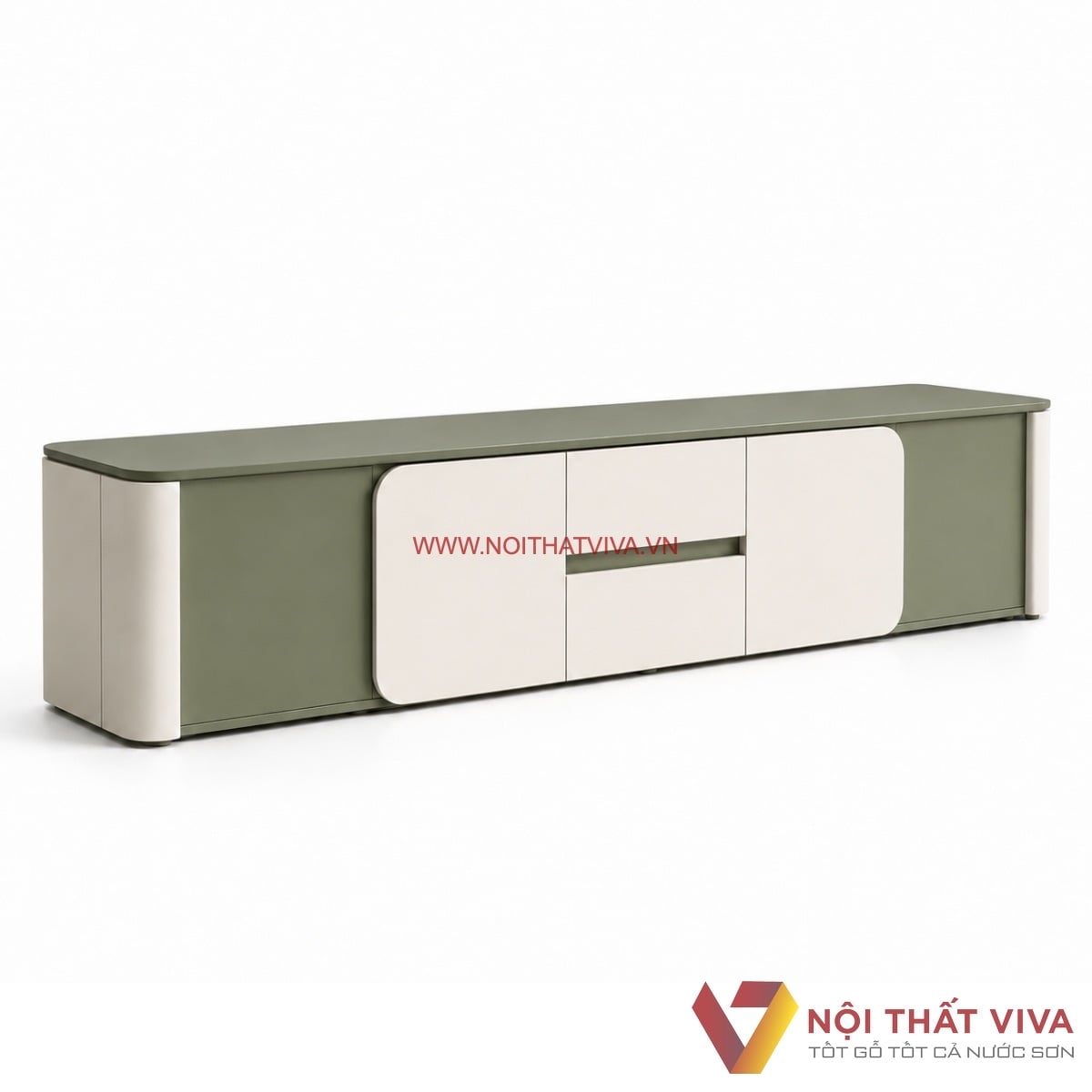 Kệ Tivi Gỗ C&ocirc;ng Nghiệp Bo G&oacute;c M&agrave;u Xanh Phối Trắng Thanh Lịch