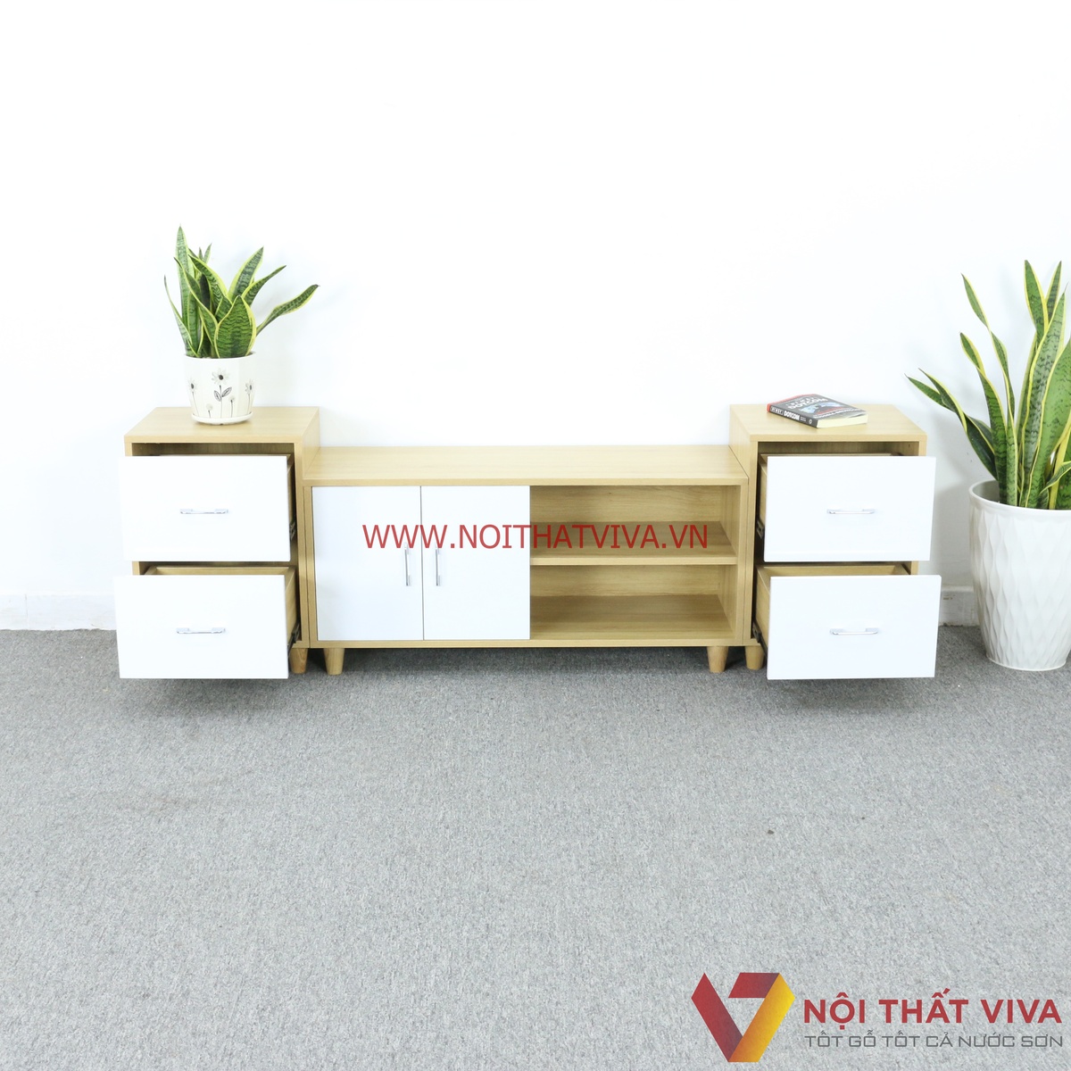 Kệ Tivi MDF Lắp Ghép Màu Vàng Phối Trắng Đẹp Hiện Đại