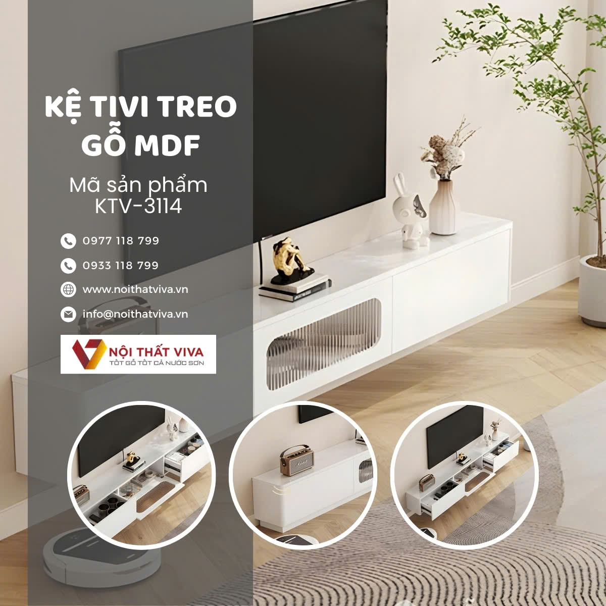 Kệ Tivi Treo Gỗ Công Nghiệp Thiết Kế Hiện Đại