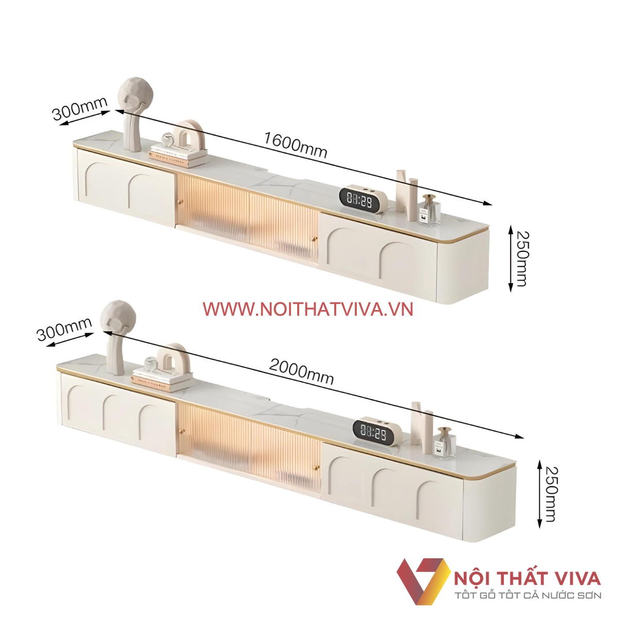 Kệ Tivi Treo Tường Phòng Khách Gỗ MDF Cánh Kính Sọc Hiện Đại