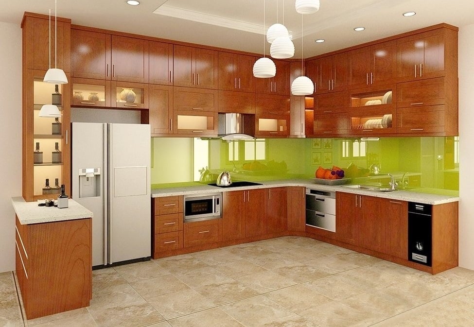 Kh&aacute;m ph&aacute; mẫu tủ bếp chữ L gỗ tự nhi&ecirc;n đẹp, sang trọng, dễ ứng dụng