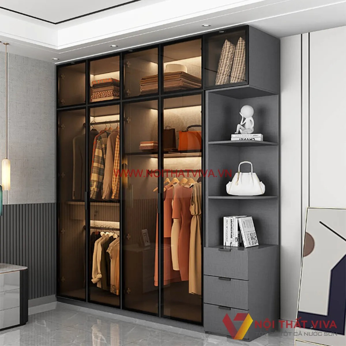 Kích thước tủ quần áo 4 ngăn chuẩn xác, cho phòng ngủ thêm sang