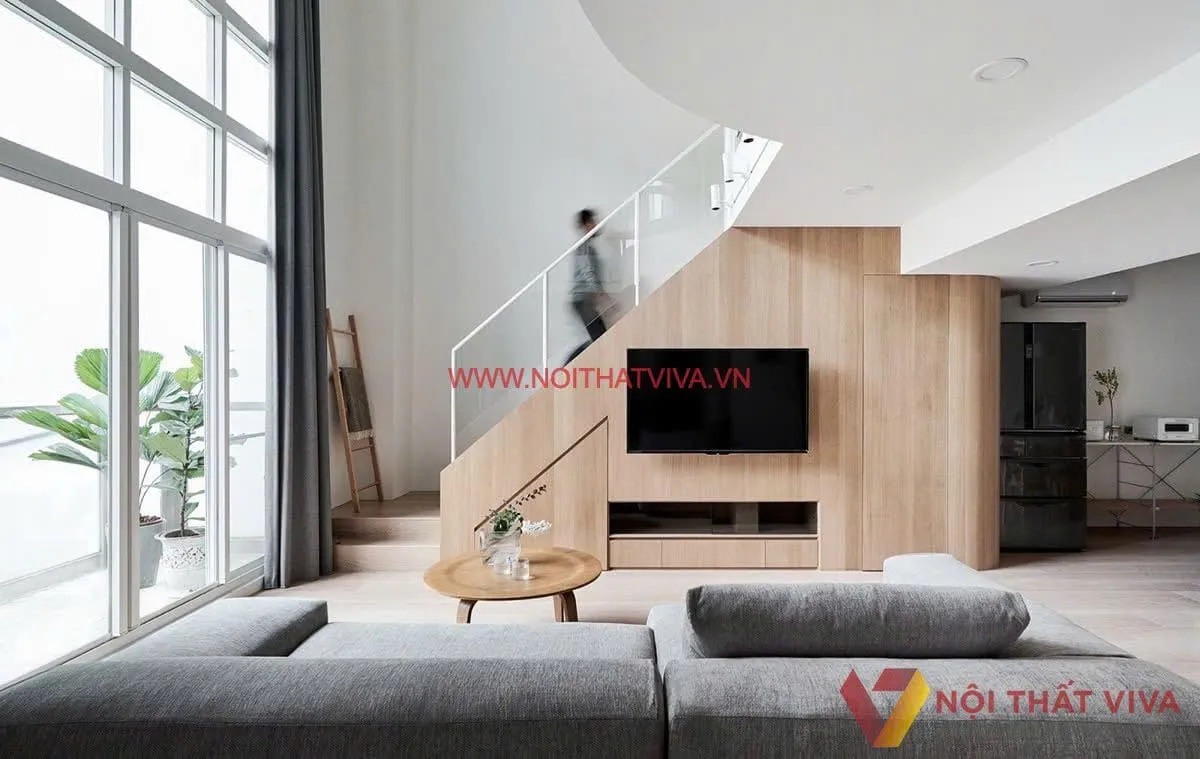 Kinh nghiệm đặt kệ tivi gầm cầu thang đẹp, tiết kiệm không gian tối ưu