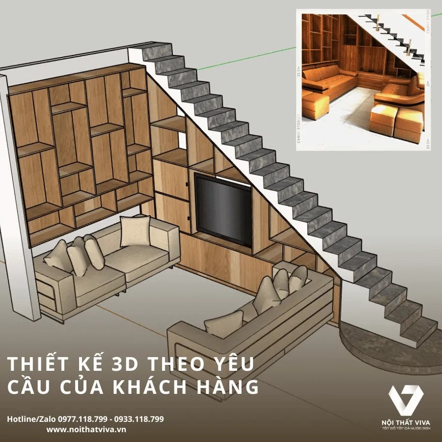 Kinh nghiệm đặt kệ tivi gầm cầu thang đẹp, tiết kiệm không gian tối ưu