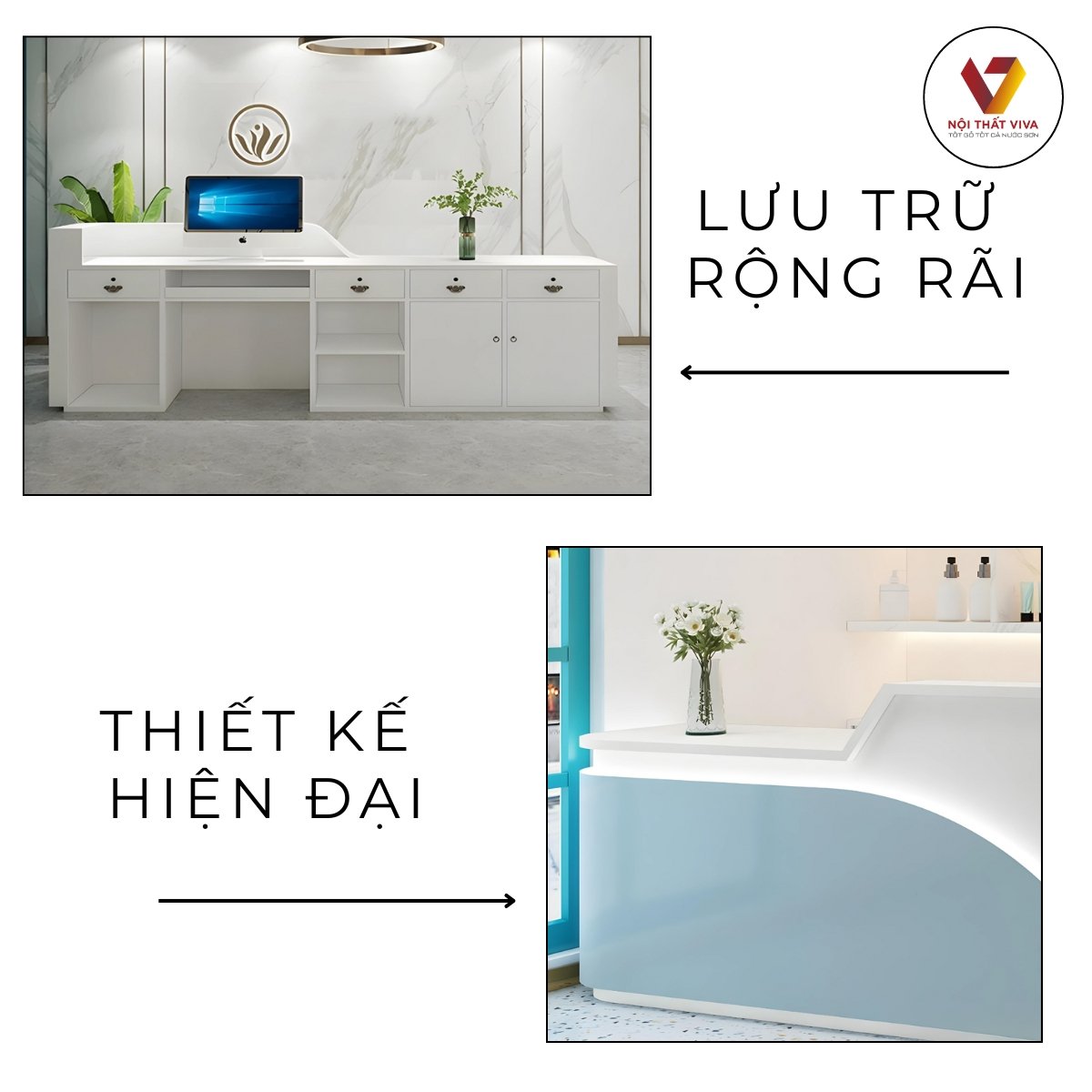 Mẫu Bàn Quầy Đẹp Hiện Đại Chất Liệu MDF Thiết Kế Bo Góc Mềm Mại