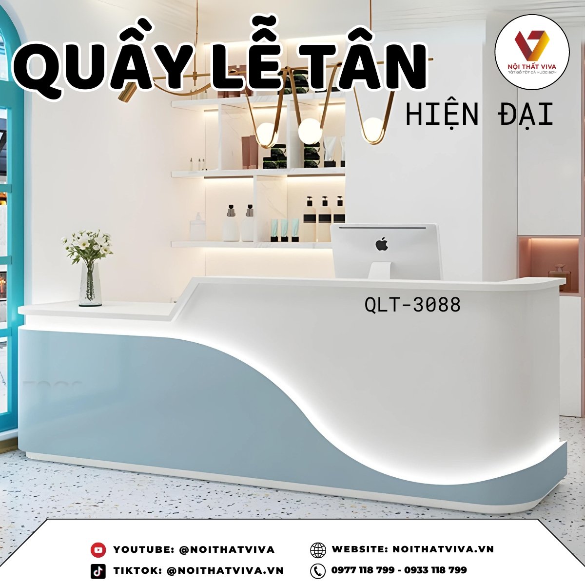 Mẫu Bàn Quầy Đẹp Hiện Đại Chất Liệu MDF Thiết Kế Bo Góc Mềm Mại