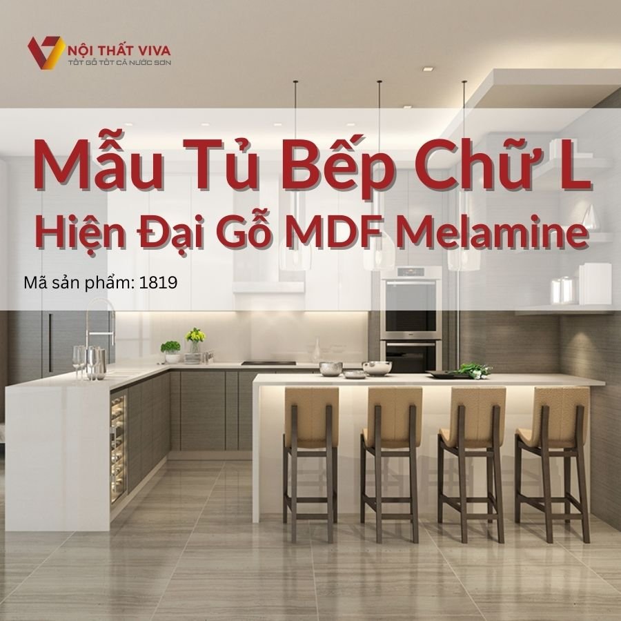 Mẫu Tủ Bếp Chữ L Hiện Đại Gỗ MDF Phủ Melamine Kết Hợp Bàn Ăn Cao Cấp