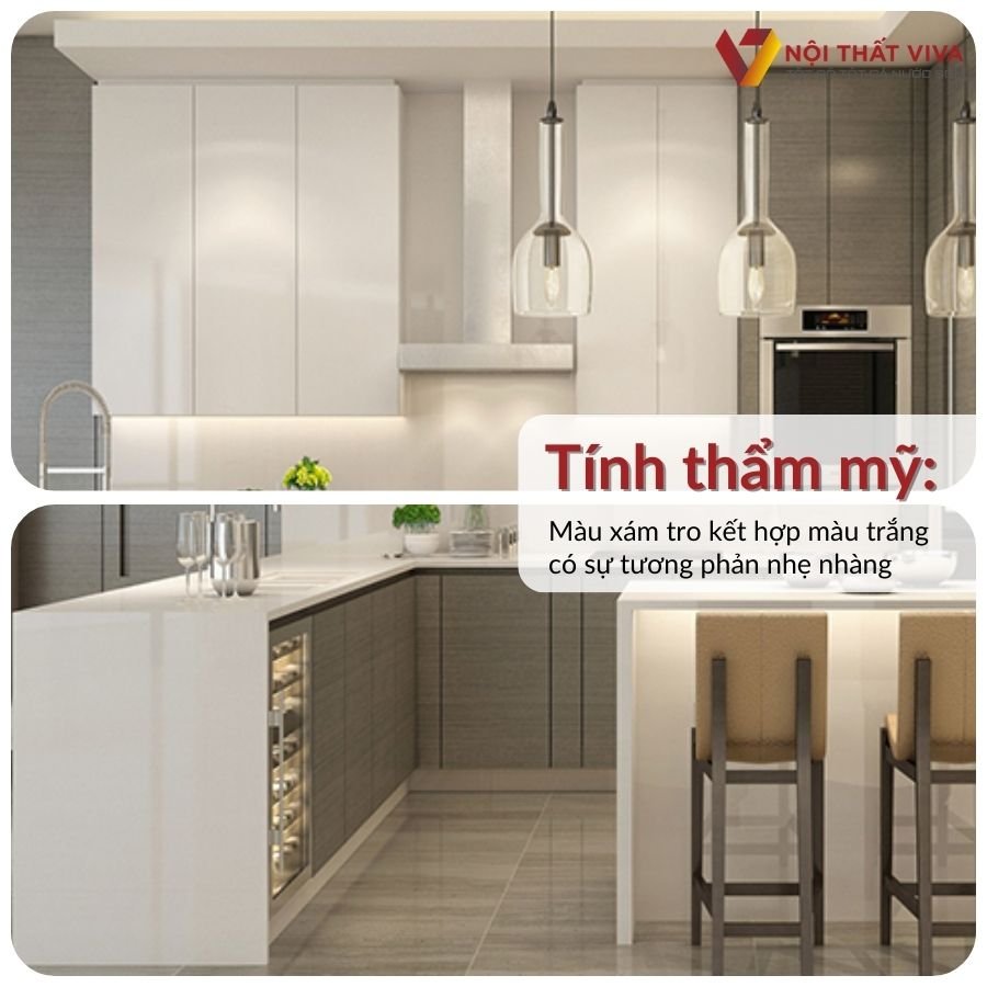 Mẫu Tủ Bếp Chữ L Hiện Đại Gỗ MDF Phủ Melamine Kết Hợp Bàn Ăn Cao Cấp