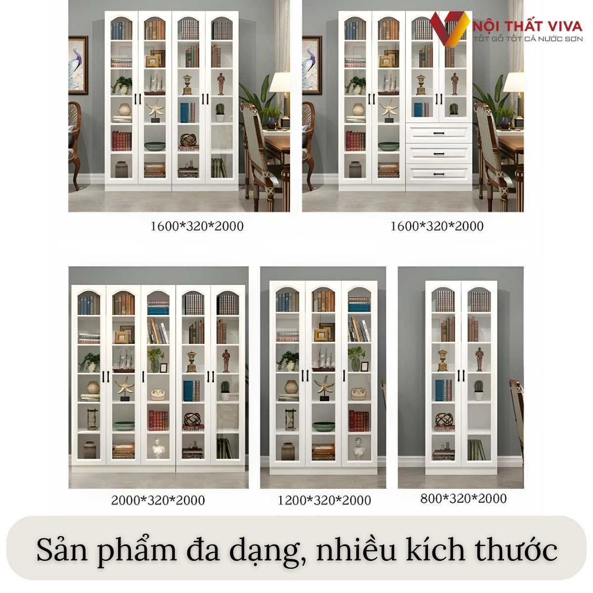 Mẫu Tủ Đựng Tài Liệu Gỗ MDF Cánh Kính Khung Gỗ Sơn Trắng Đẹp Tinh Tế