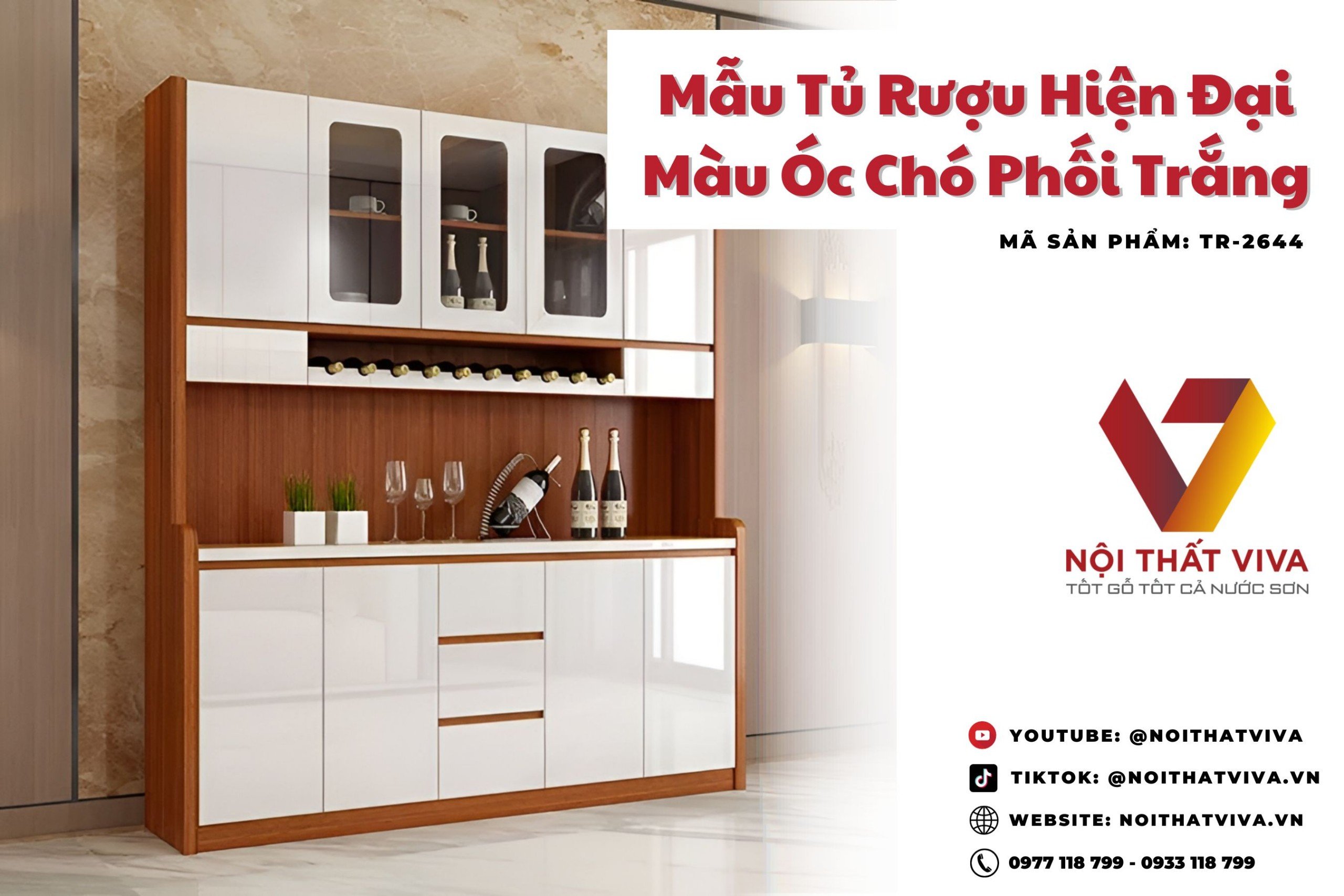 Mẫu Tủ Rượu Hiện Đại Màu Óc Chó Phối Trắng Gỗ Công Nghiệp MDF Giá Tốt