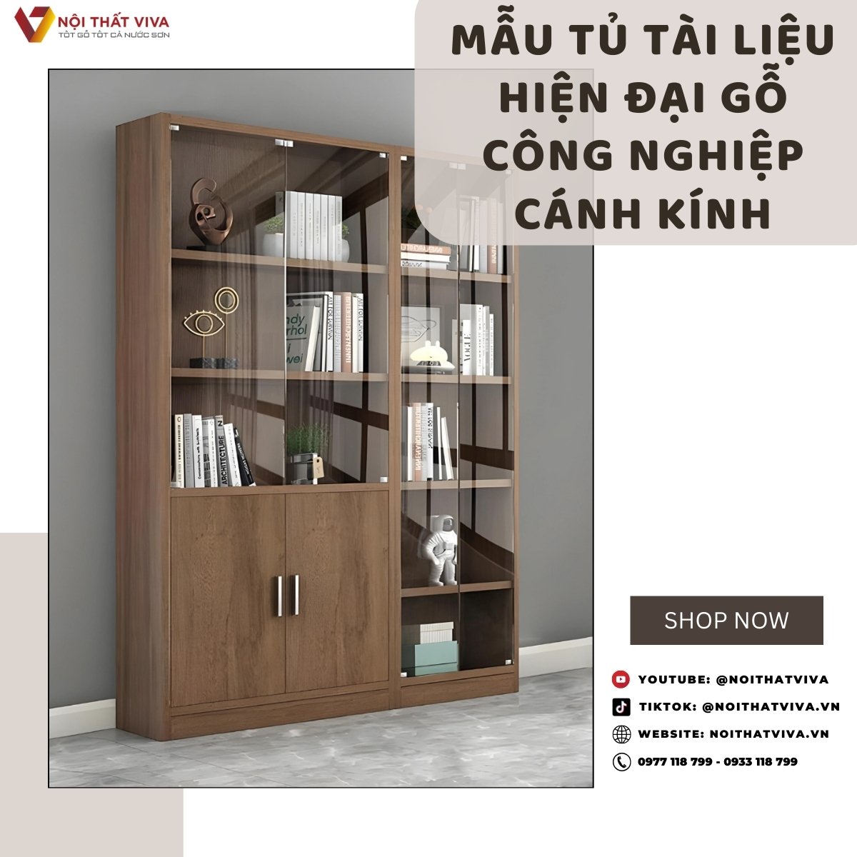 Mẫu Tủ Tài Liệu Hiện Đại Gỗ Công Nghiệp Cánh Kính Cao Cấp