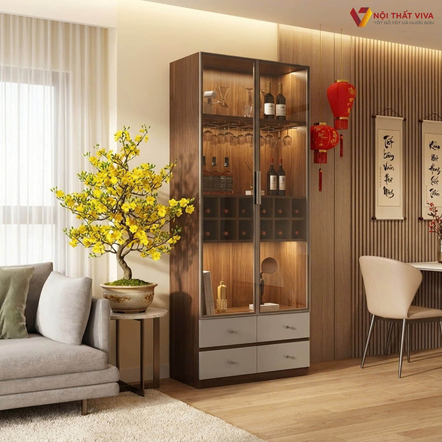 Những vị tr&iacute; kh&ocirc;ng n&ecirc;n đặt tủ kệ ph&ograve;ng kh&aacute;ch ng&agrave;y Tết gia chủ n&ecirc;n biết