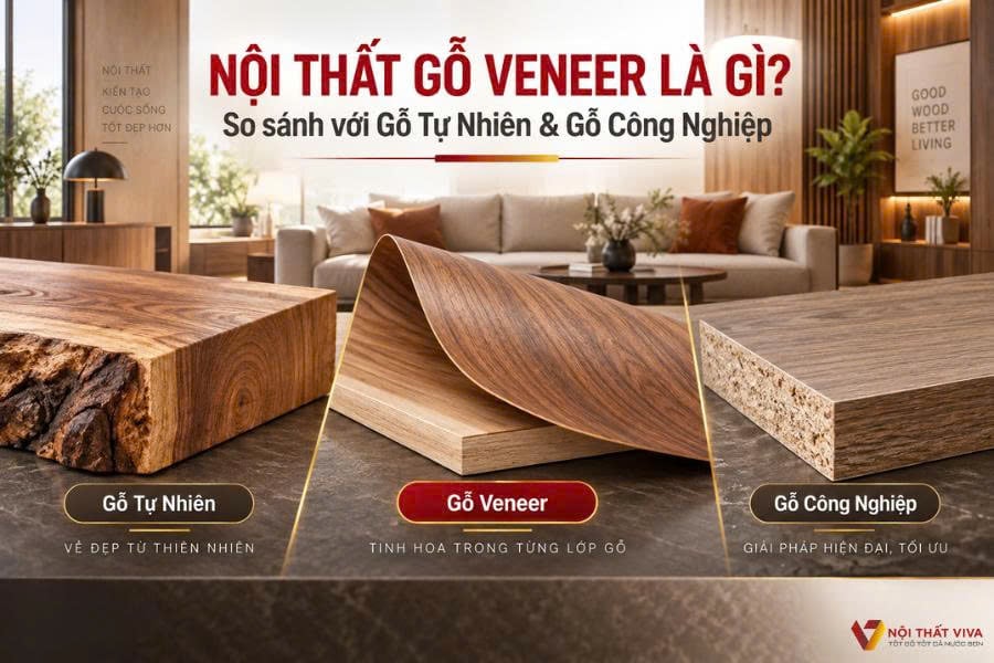 Nội thất gỗ veneer l&agrave; g&igrave;? So s&aacute;nh với gỗ tự nhi&ecirc;n v&agrave; gỗ c&ocirc;ng nghiệp