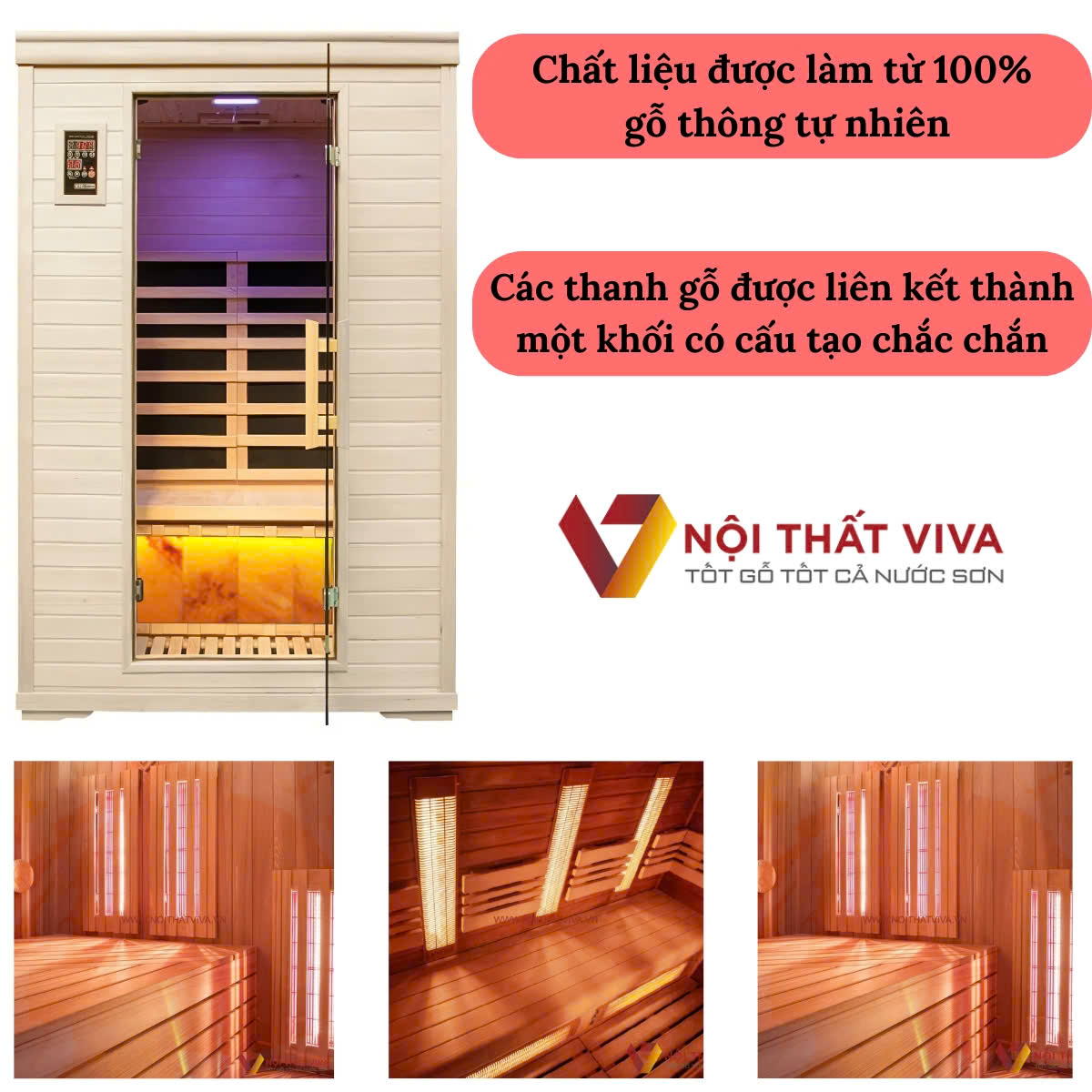 Phòng Xông Hơi Đá Muối Hồng Ngoại Gỗ Thông Tự Nhiên Sang Trọng