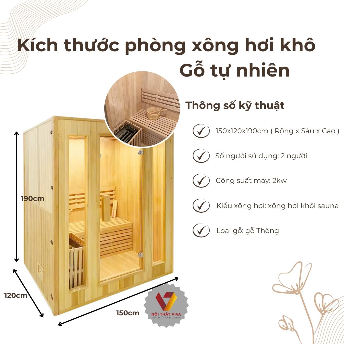 Phòng Xông Hơi Gia Đình Gỗ Tự Nhiên Thiết Kế Bền Đẹp