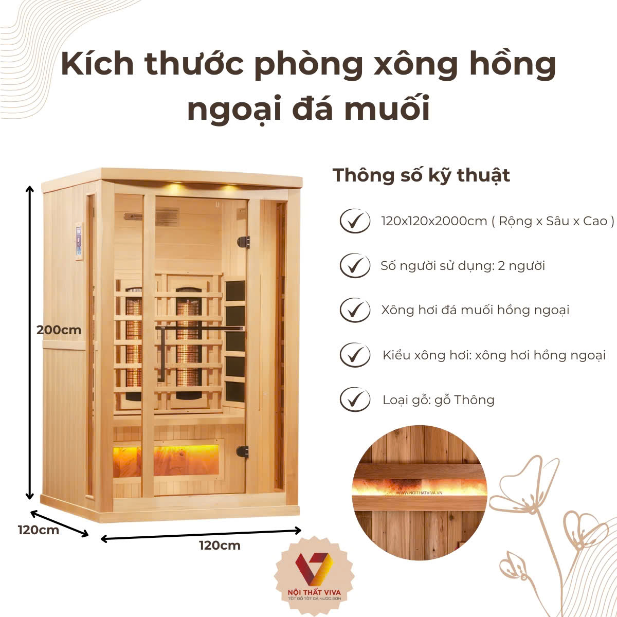 Phòng Xông Hồng Ngoại Đá Muối Gỗ Thông Tự Nhiên Cao Cấp