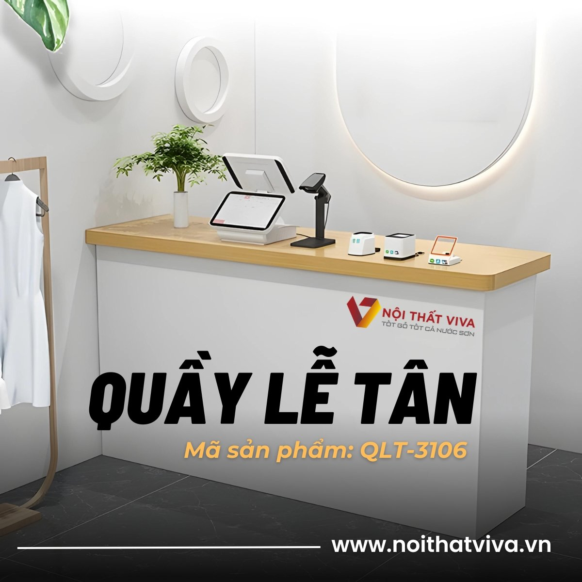 Quầy Lễ Tân 1m2 Hiện Đại Bằng Gỗ MDF Melamine Màu Vàng Phối Trắng Đẹp