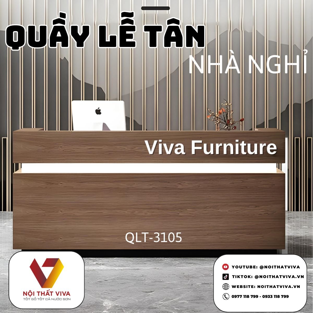 Quầy Lễ Tân Nhà Nghỉ Thiết Kế Hiện Đại Gỗ Công Nghiệp MDF Phủ Melamine