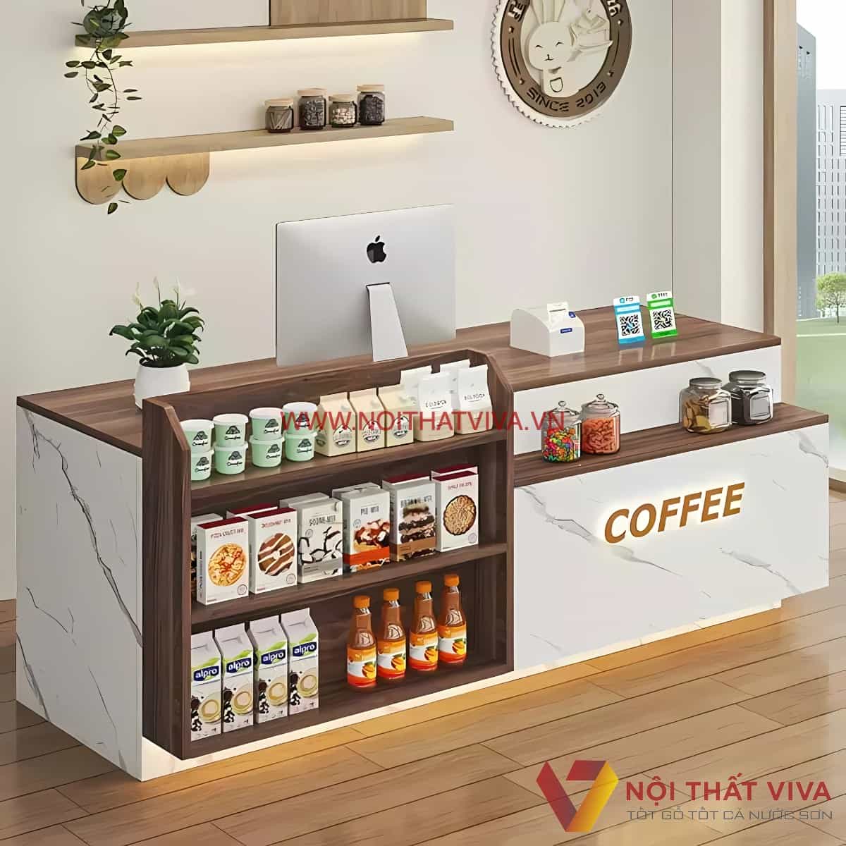 Quầy Order Gỗ Công Nghiệp Thiết Kế Nhỏ Gọn Tiện Nghi 