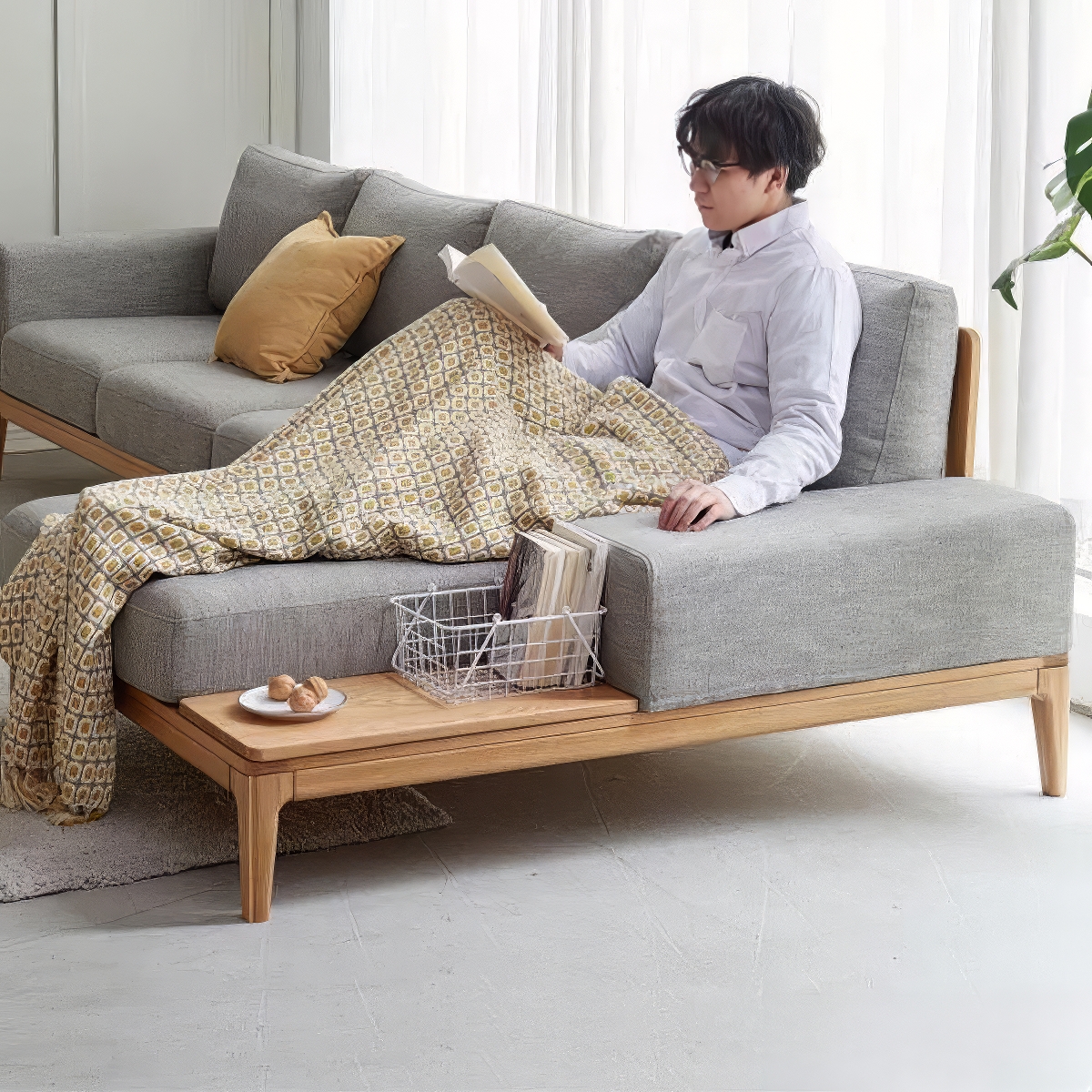 Sofa Chữ L Gỗ Sồi Bọc Nỉ Hiện Đại Phong Cách Và Tiện Nghi 