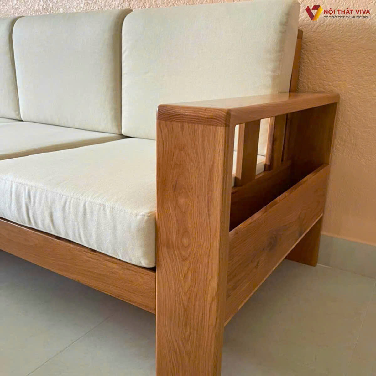 Sofa g&oacute;c gỗ sồi tự nhi&ecirc;n thiết kế chữ L tối ưu kh&ocirc;ng gian ph&ograve;ng kh&aacute;ch nhỏ