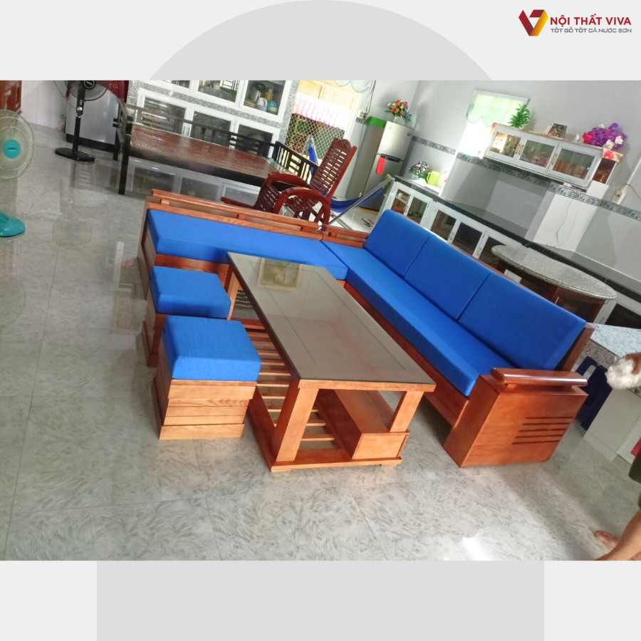 Sofa g&oacute;c gỗ sồi tự nhi&ecirc;n thiết kế chữ L tối ưu kh&ocirc;ng gian ph&ograve;ng kh&aacute;ch nhỏ